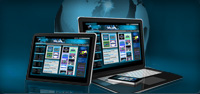 The GEObet casino lobby running on a tablet, laptop and desktop screen